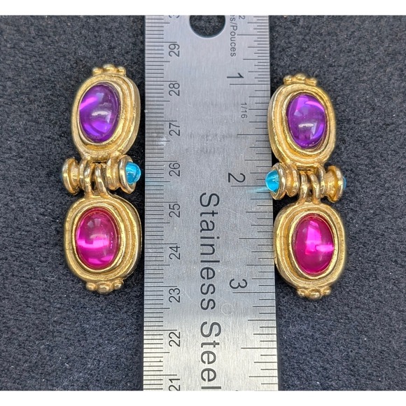 Vintage Mogul Earrings Etruscan Style, Statement Pink & Purple Earrings - Picture 5 of 5